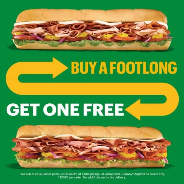 Subway Buy One Get One Free Footlong Sub Offer