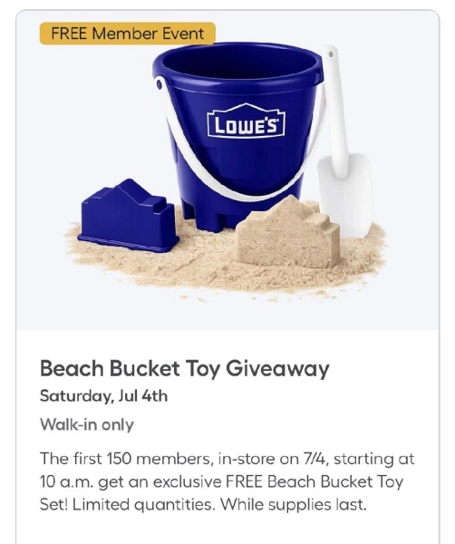 Lowe’s Free Beach Bucket Set Giveaway