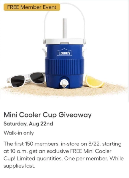 Lowe's Free Mini Cooler Cup Giveaway