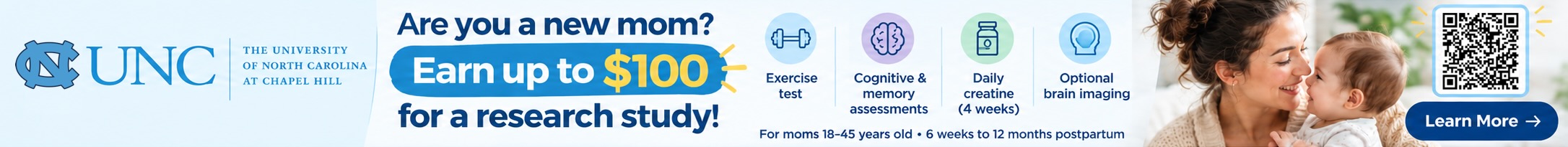 UNC research study for new moms, earn up to $100 for your time